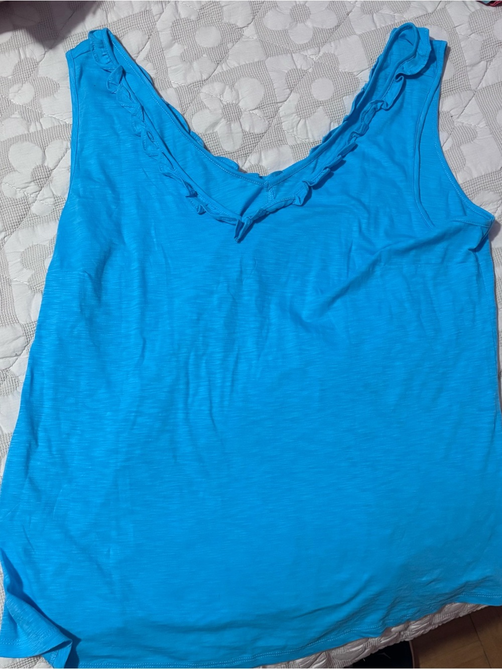 Lily Pulitzer  double Blue V-Neck Ruffle Tank Top. NWOT